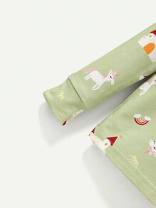 Cozy Pixies Baby Girl Snug Fit Pajama Set With Cartoon Pattern, Long Sleeve Round Neck Top And Long Pants Matching Sets - Green - View 7