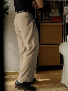 1pc Men's Solid Color Micro Pleated Straight Leg Thin Fabric Dress Pants