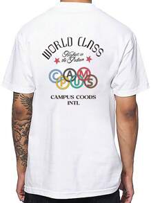 Men Plus Size Letter Printed Short Sleeve T-Shirt For Spring/Summer - White - View 1