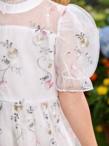 SHEIN Glamorique Kids Young Girl Princess Dress Beautiful Embroidery Light Formal Dress Sweet Elegant Dress,Holiday,Summer,Travel - Multicolor - View 4
