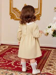 SHEIN Đứa bé gái Đúng mốt Thanh lịch Ống tay áo Eo đàn hồi Đầm - Màu be - Xem 2