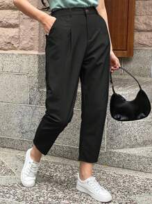 Calvaya Plus Size Solid Color Plain Fabric Casual Outing & Office Party Pants Fall Cloth For Women
