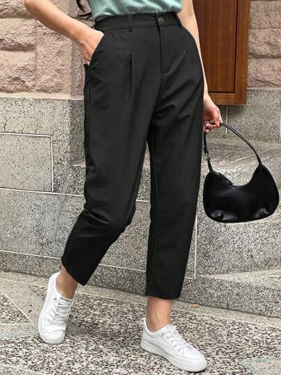 Calvaya Plus Size Solid Color Plain Fabric Casual Outing & Office Party Pants Fall Cloth For Women