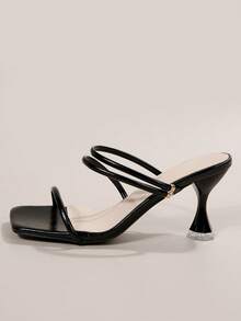 女士夏季拖鞋2023新款时尚百搭粗跟仙女风复古法式小众高跟鞋户外穿 - 黑色 - 查看 4