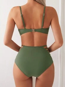 SHEIN Swim Solid Color Cross Wrap Cutout Side Bikini Set For Beach Vacation Summer