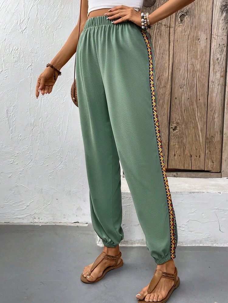 Women Casual Daily Striped All-Match Side Long Pants Fall Cloth For Women