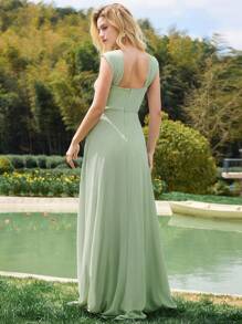 EVERPRETTY Chiffon V Neck Backless Bridesmaid Dress