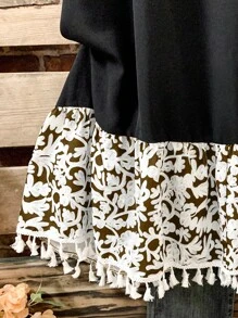 SHEIN LUNE Random Floral Print Plus Size Lantern Sleeve Dress With Ruffle Hem For Women, Spring/Summer