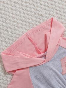 Bé Gái Xuân Hè Màu Sắc Chặn Chữ Vàng Một Chiếc Váy Thường Ngày Dễ Thương Với Vai Đeo Chéo - Màu Hồng baby - Xem 7