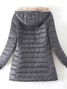 女式长袖纯色连帽棉服外套 - 灰色 - 查看 2