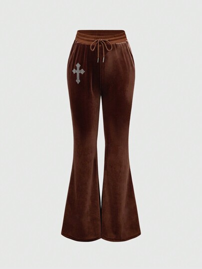 Goth Pantalones acampanados casuales de verano con cordón y unicolor