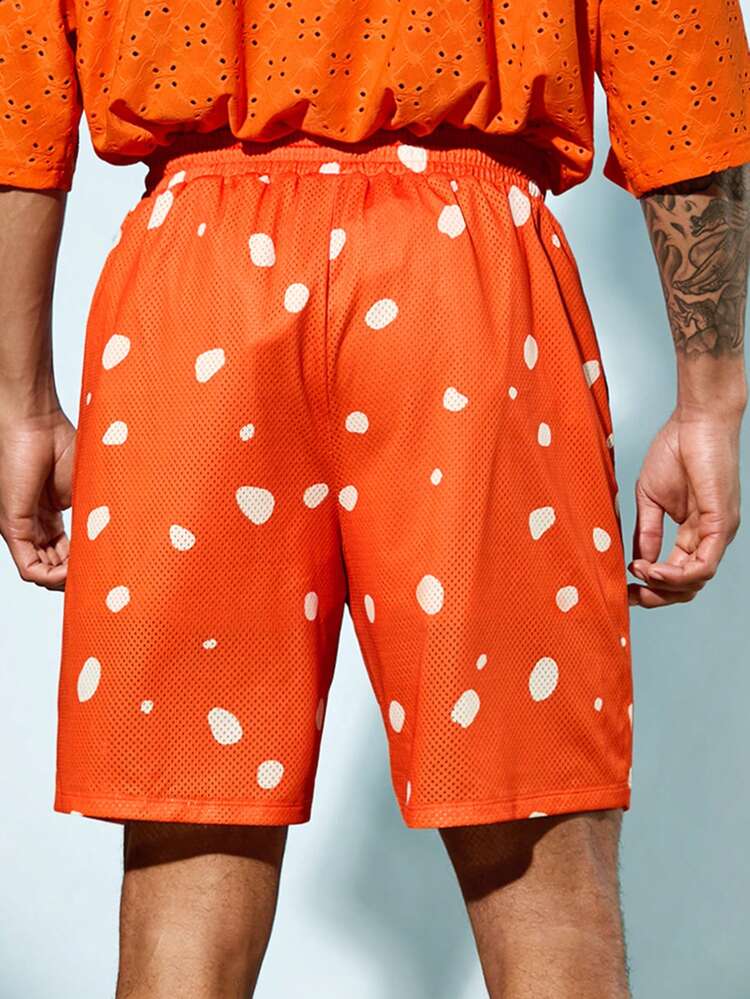 Men Woven Casual Summer Spotted Print Vacation Drawstring Waist Shorts