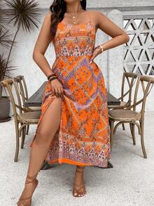 SHEIN Holidaya Váy in kỹ thuật số co giãn bốn chiều Plus Size - Nhiều màu - Xem 4