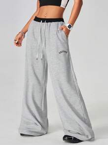 Coolane 运动女士休闲宽松拼色拼接运动裤阔腿裤 - 彩色 - 查看 6