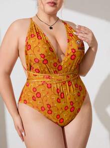 THE POWERPUFF GIRLS X SHEIN Maillot de bain 1 pièce avec dos croisé et sans dos, avec jupe cache-maillot, grande taille, été - Multicolore - Voir 3