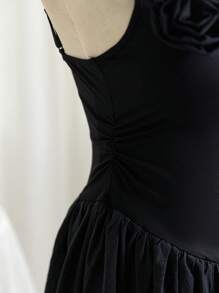 Soleia Women's Casual Holiday One Shoulder Puffy Dress With 3d Floral Decor