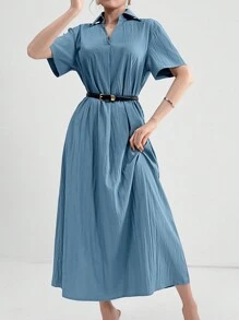 Mulvari Sommerkleid mit Kurzarm und Umlegekragen Einfarbig