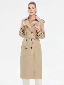 MIEGOFCE Women Casual Double-Breasted Shoulder Button Trench Coat, Autumn - Khaki - View 7