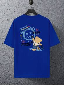 Manfinity Hypemode Camiseta holgada con estampado gráfico de dibujos animados para hombres - Azul - Ver 2