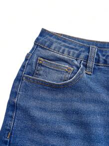 SHEIN X Care Bears Kvinnor Casual Cartoon Bear tryckta jeansshorts för sommaren - Blå - Visa 4