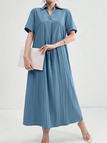 Mulvari Sommerkleid mit Kurzarm und Umlegekragen Einfarbig