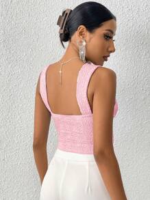 SHEIN BAE Women Summer Casual Solid Texture Knitted Sleeveless Tank Top With Wide Straps
