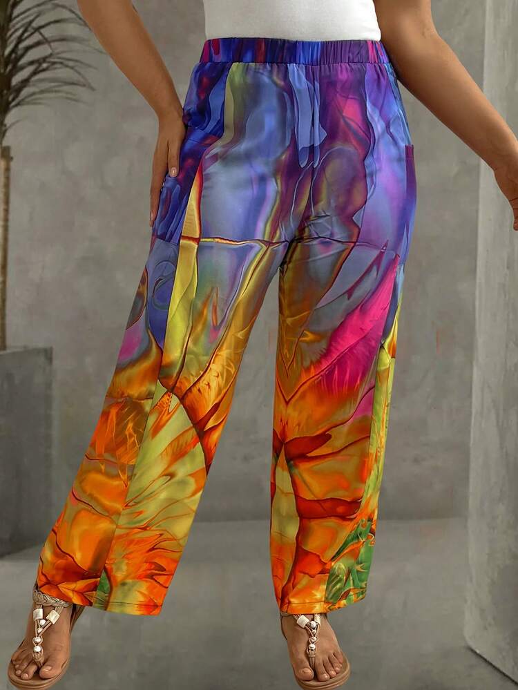 Plus Size Multi-Color Printed Pants Fall Cloth For Women