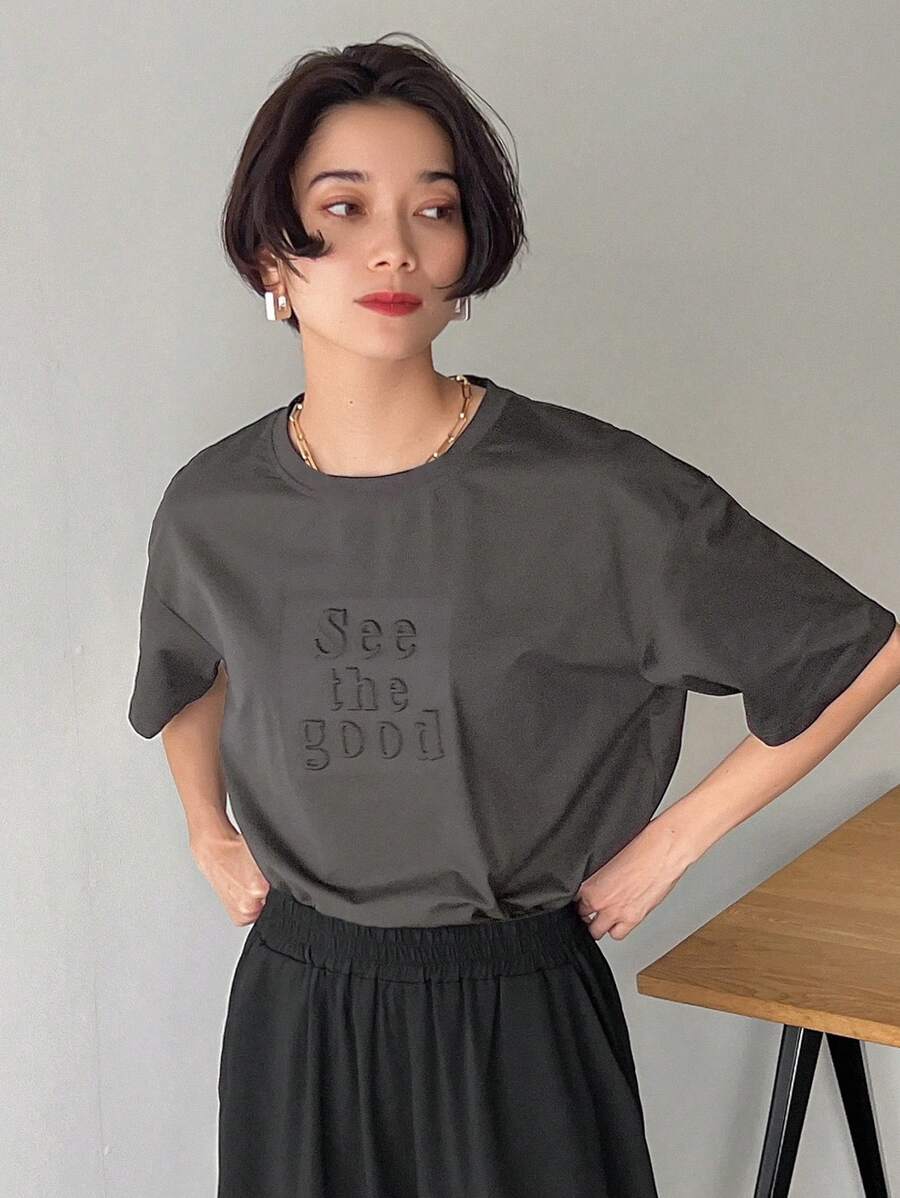FRIFUL Women Fashionable Summer 3D Printed T-Shirt See The Good - Dark Grey - View 1