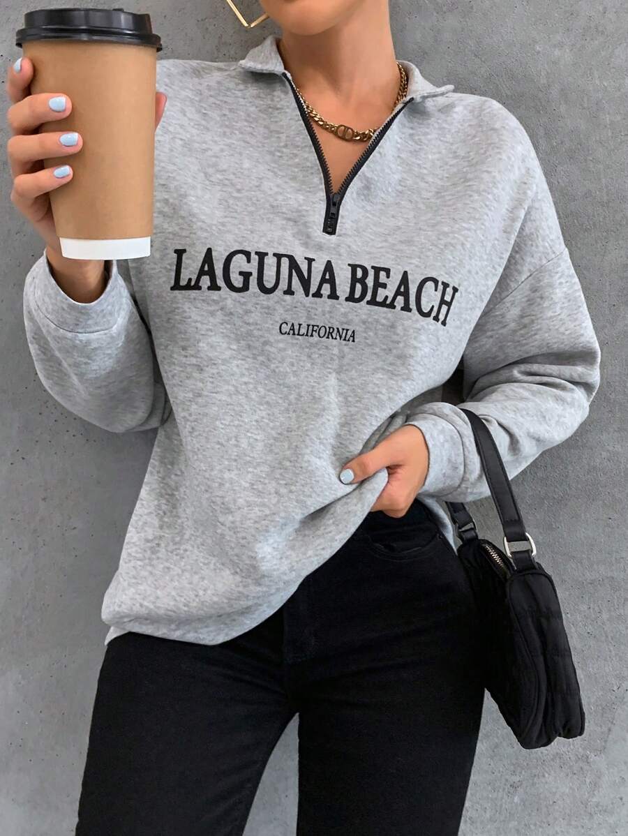 SHEIN Unity Marled Letter Graphic Drop Shoulder Sweatshirt,Long Sleeve Tops Graduation,Back To School Outfits,Graduation,Teacher Outfits For Women,Back To School Pullover Fall Outfit - Light Grey - View 1