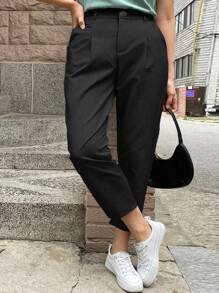 Calvaya Plus Size Solid Color Plain Fabric Casual Outing & Office Party Pants Fall Cloth For Women