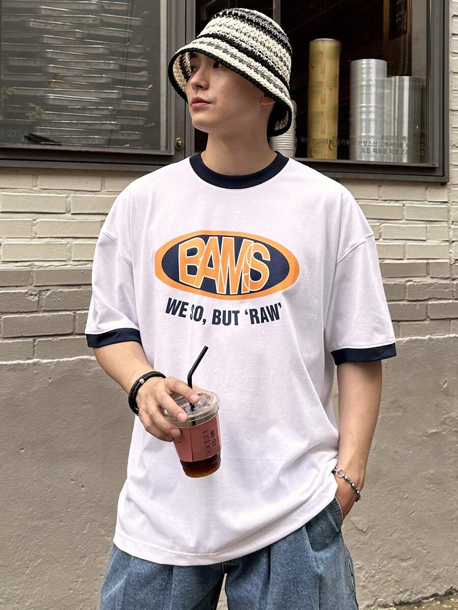 DAZY Men Summer Short Sleeve Tee With Letter Print,Graphic Tees - White - View 1