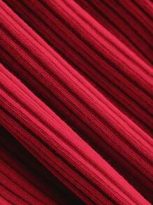 嬰兒女童長袖純色高領輕盈套頭衫 - 紅色 - 查看 4