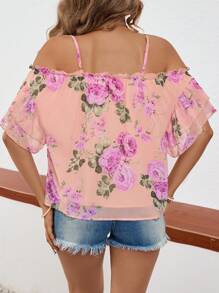 SHEIN VCAY Women Fashionable Off-Shoulder Printed Loose Shirt - Orange - View 2