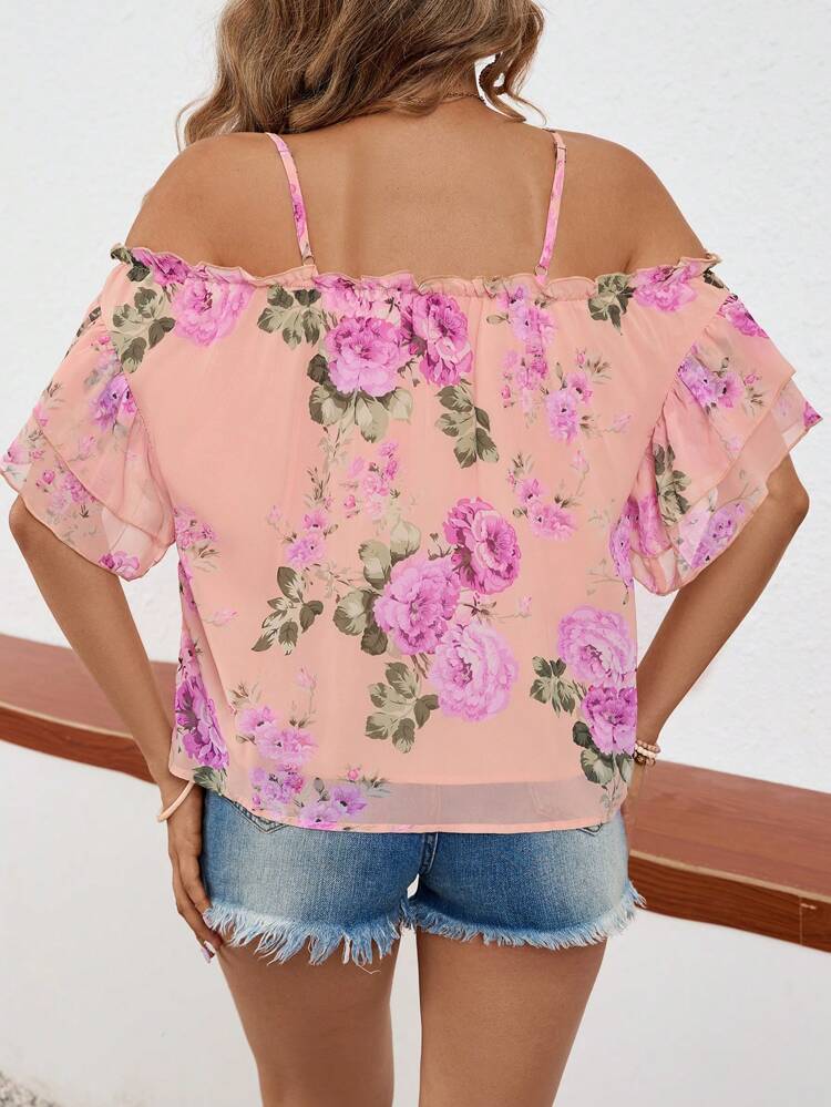 Women Fashionable Off-Shoulder Printed Loose Shirt