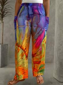 SHEIN Clasi Plus Size Multi-Color Printed Pants Fall Cloth For Women - Multicolor - View 1