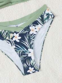 Teen Girl Holiday Áo dây màu trơn và quần đùi tam giác in hoa nhiệt đới Bộ bikini đơn giản đi biển mùa hè - Nhiều màu - Xem 5