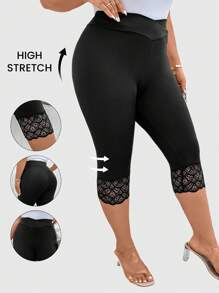 SHEIN LUNE Talla grande Leggings con encaje en contraste capri