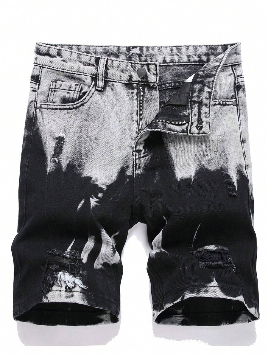Tween Boy Denim Shorts With Asymmetrical Contrast Color And Ripped Design, Summer - Multicolor - View 1