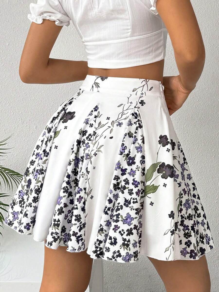 SHEIN Essnce 女士花卉印花百褶裙，夏季休閒日常 - 彩色 - 查看 1