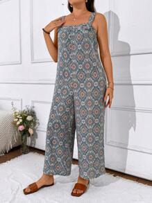 Breezaya Plus Size Women Summer Holiday Style Floral Print Loose Fit Overalls