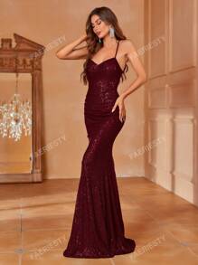 Faeriesty Faeriesty Elegant Spaghetti Strap Mermaid Evening Dress With Back Tie Detail - Perfect For Galas, Weddings, Red Carpet Events, Upscale Parties & Nightclubs