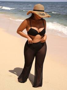 Swim Vcay Summer Beach Plus Size Women Beach Vacation Sheer Mesh Loose Cover Up Pants - Black - View 5