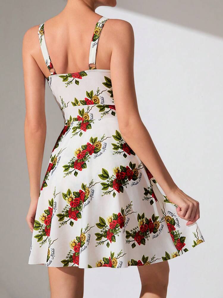 Women Knitted Casual Figure And Floral Print Swim Dress, Summer