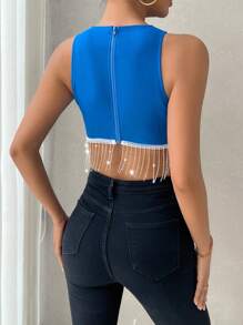 SHEIN Privé Women Solid Color Fringed Spring/Summer Tank Top - Blue - View 2