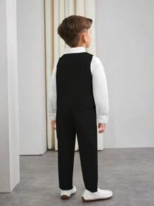 SHEIN Conjunto de 2 peças de cavalheiro jovem, colete elegante estilo empresarial + calças, terno formal para festa de aniversário, casamento, formatura, convidado de casamento, pajem, menino de alianças