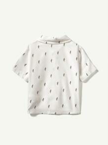 Cozy Pixies Baby Boy Cartoon Pattern Lapel Collar Short Sleeve Cardigan Top And Solid Color Shorts Two-Piece Set - Khaki - View 2