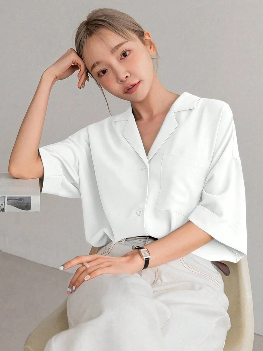 DAZY 女性時尚純色翻領襯衫