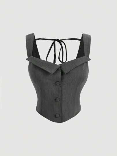 SHEIN MOD Summer Casual Button Front Decorated Tank Top