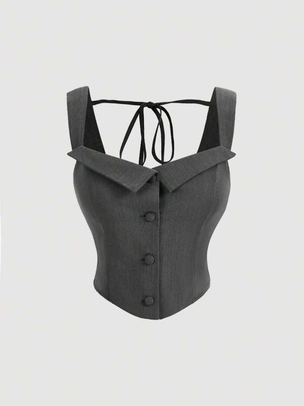 SHEIN MOD Summer Casual Button Front Decorated Tank Top