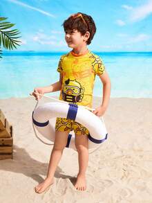 Young Boys' Cute Large Yellow Duck Printed Swimsuit Set - Multicolor - View 5
